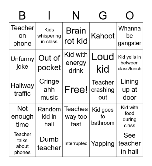 School bingo Card