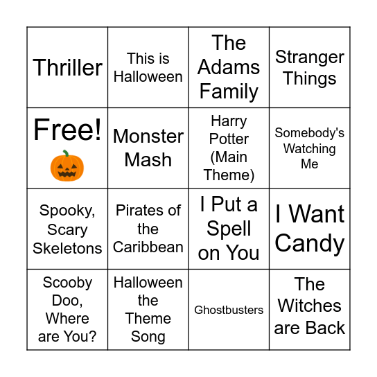 Halloween Song BINGO Card