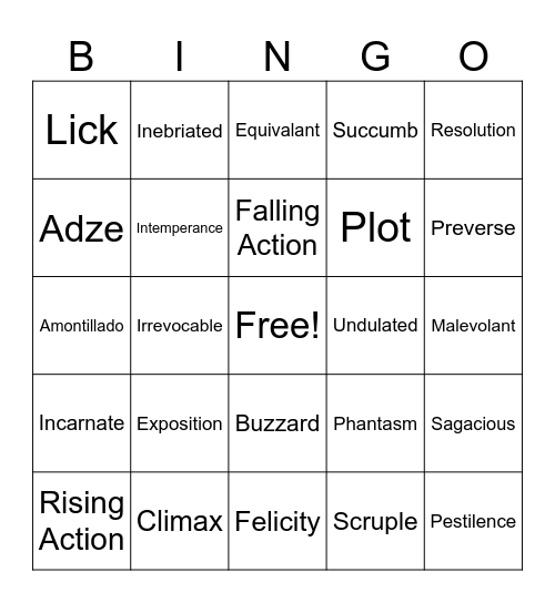 Narrative Bingo Card