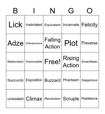 Narrative Bingo Card