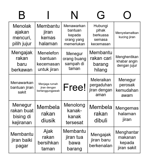 Bingo Keberanian. Bingo Card