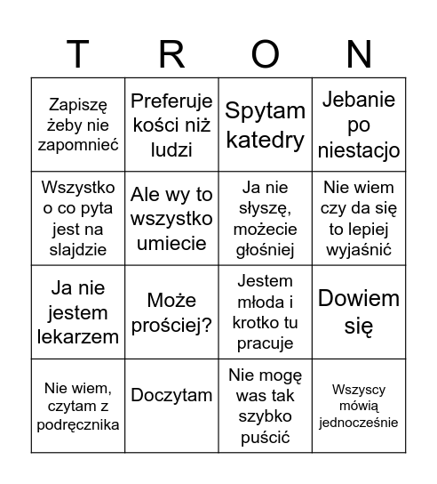 Fizjo bingo Card