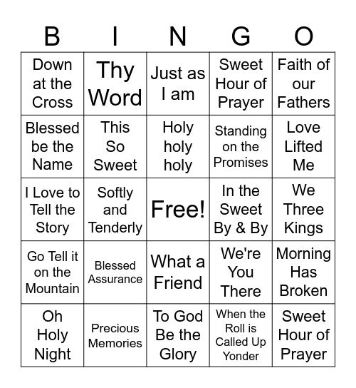 Gospel Music Bingo Card