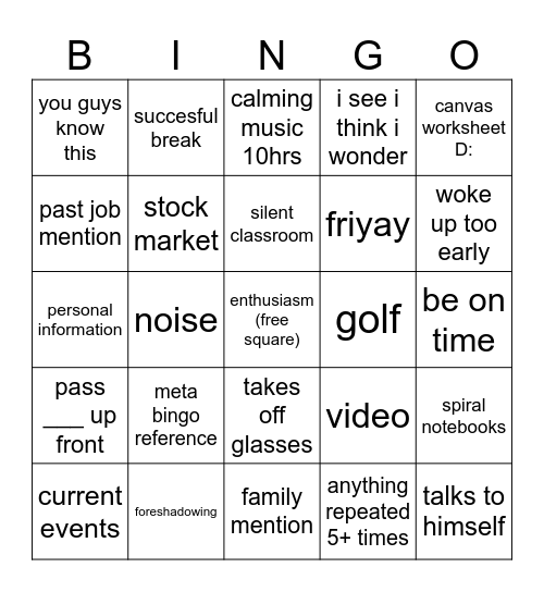 McGinley Bingo V2 Bingo Card