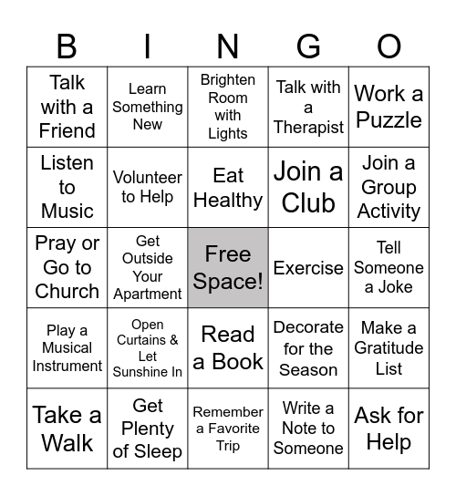 Self Care Bingo Card