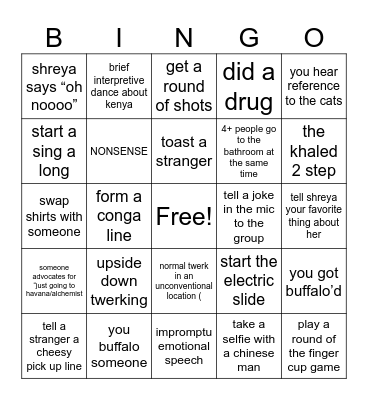 BING BONG SHREYA Bingo Card