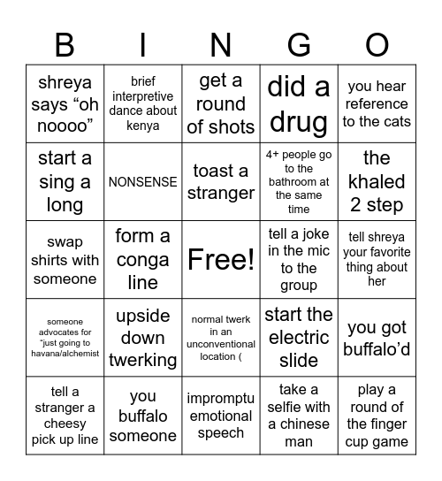 BING BONG SHREYA Bingo Card