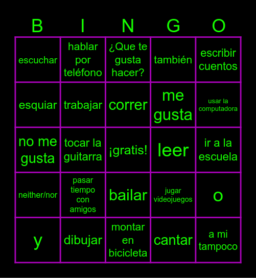 1A-vocabulario: Mis amigos y yo Bingo Card