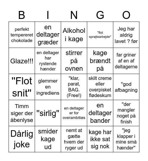 Den store bagedyst bingo Card