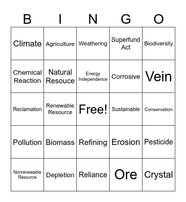 Unit 3 Vocabulary Bingo Card
