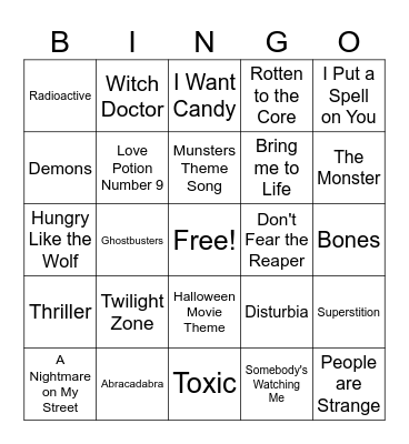 Halloween Songs Bingo Card