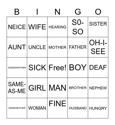 VOCABULARY SIGNS Bingo Card