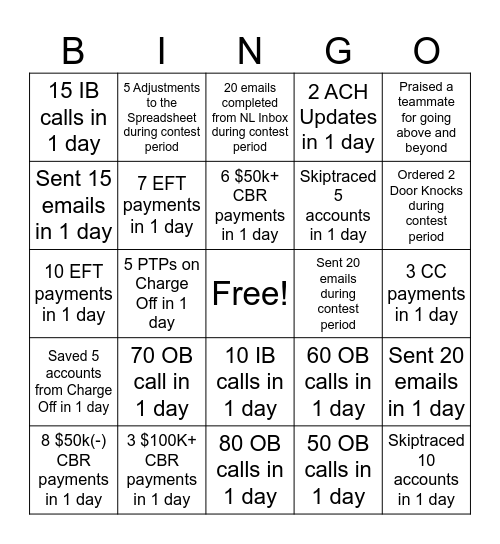 Bingo Bucks Bingo Card