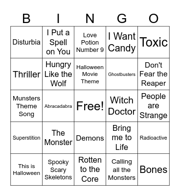 Halloween Songs Bingo Card