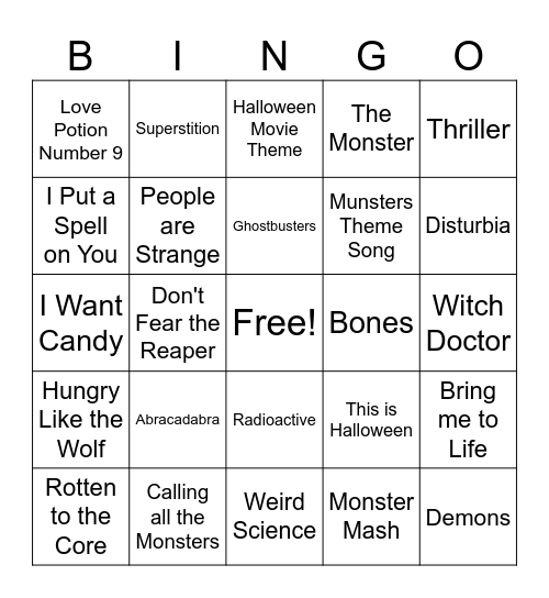 Halloween Songs Bingo Card