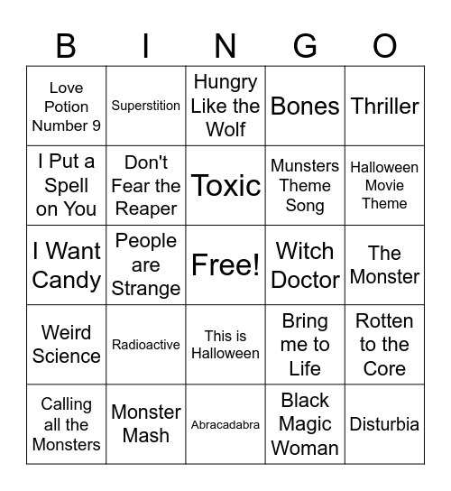 Halloween Songs Bingo Card