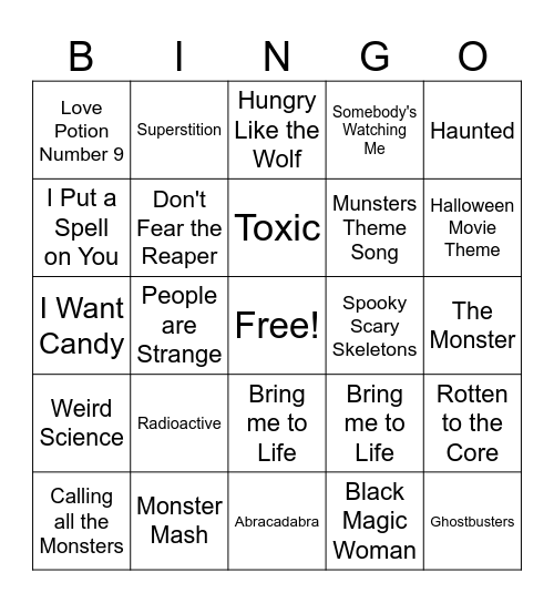 Halloween Songs Bingo Card