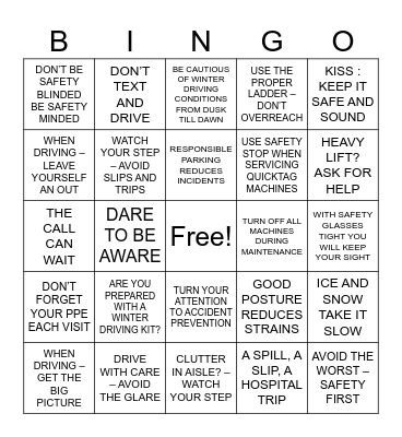 2024 HILLMAN SAFETY BINGO Card