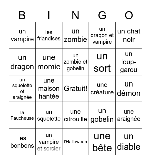 Les monstres d'Halloween Bingo Card