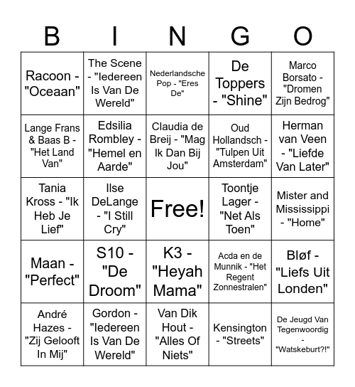 Muziek bingo Card