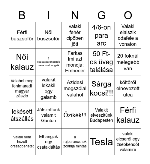 Kósza portya Bingo Card