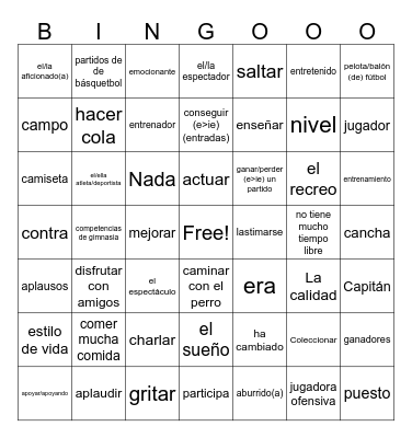 Spa 5 Deportes y tiempo Bingo Card