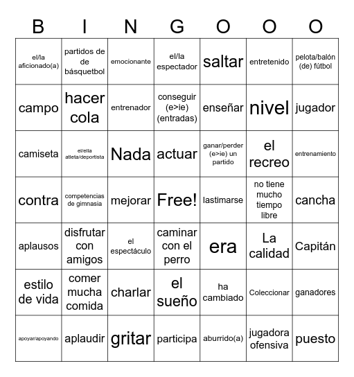 Spa 5 Deportes y tiempo Bingo Card