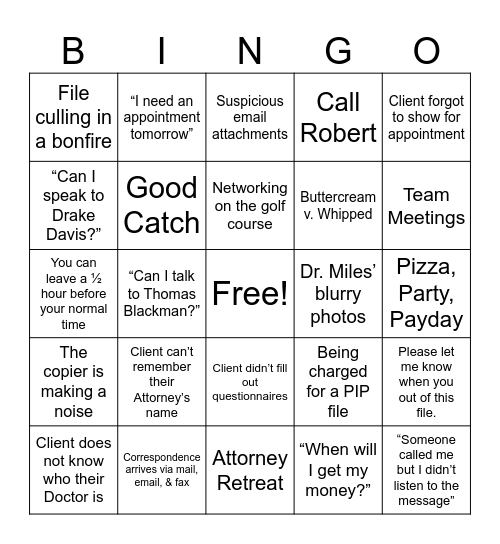 Drake, Hileman & Davis Bingo Card