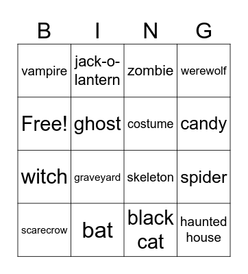 Halloween Inferences Bingo Card