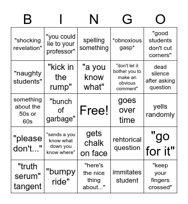 Professor Preiss Bingo Card
