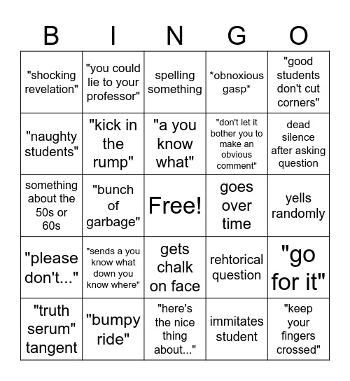 Professor Preiss Bingo Card