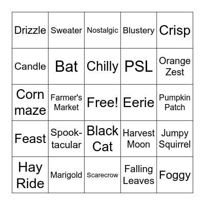 Autumn Things Bingo Card