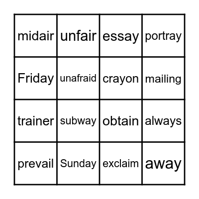ay ai Vowel Teams Bingo Card