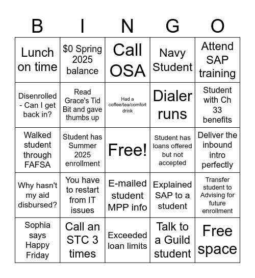 Spooky Friday Bingo Card