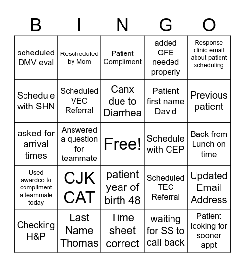 OUTWIT Bingo Card