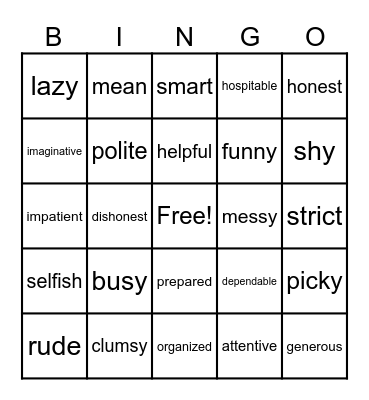 CHARACTER BINGO Card