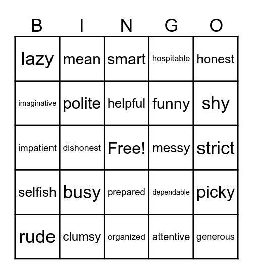 CHARACTER BINGO Card