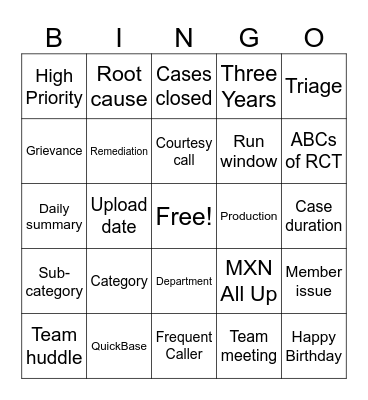 RCT Bingo Card