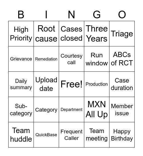 RCT Bingo Card