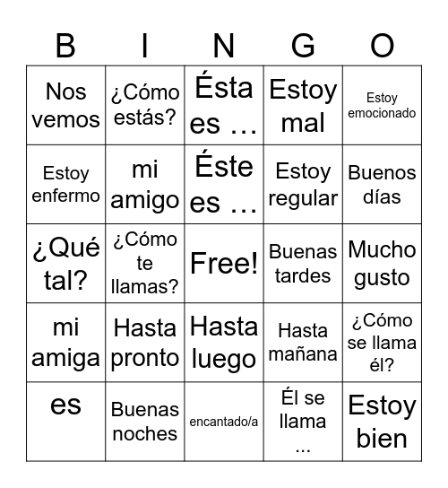 Expressions + Introductions Bingo Card