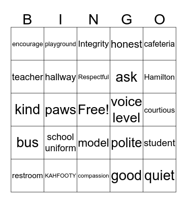 PBIS Bingo Card