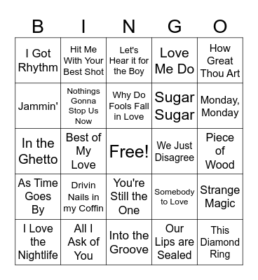 David's Favorites Bingo Card