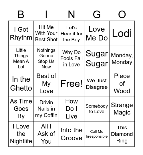 David's Favorites Bingo Card