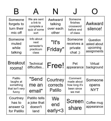 Practicum Party Bingo Card