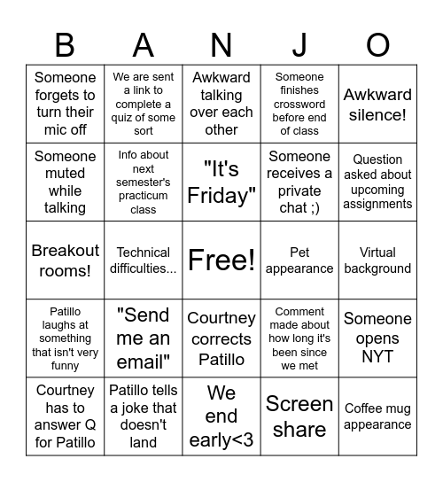 Practicum Party Bingo Card