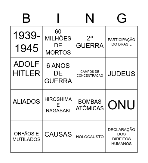 2ª Guerra Mundial Bingo Card