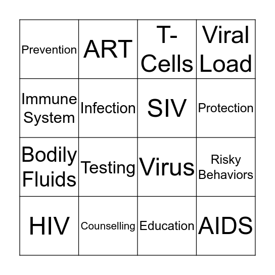 HIV/AIDS BINGO Card