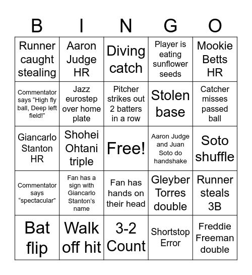 LDK World Series Bingo Card