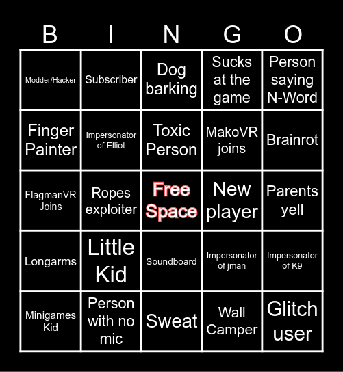 Gorilla Tag Bingo Card