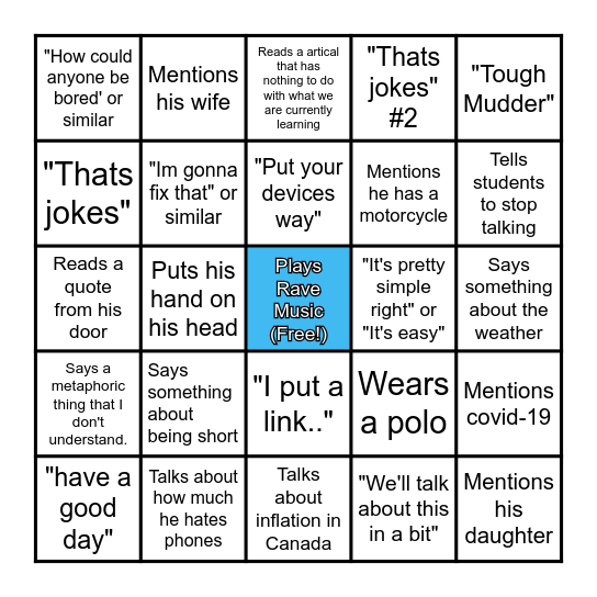 Spitzig Bingo Card